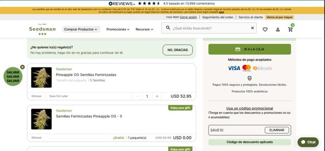 Seedsman checkout page showing Seedsman promo code box | Screenshot taken by SimplyCodes community member on Sep 24, 2025