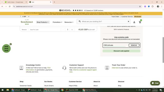 Seedsman checkout page showing Seedsman promo code box | Screenshot taken by SimplyCodes community member on Sep 23, 2025