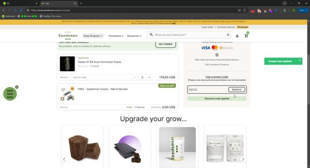 Seedsman checkout page showing Seedsman promo code box | Screenshot taken by SimplyCodes community member on Sep 27, 2025