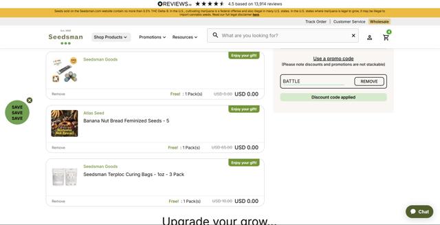 Seedsman checkout page showing Seedsman promo code box | Screenshot taken by SimplyCodes community member on Sep 12, 2025