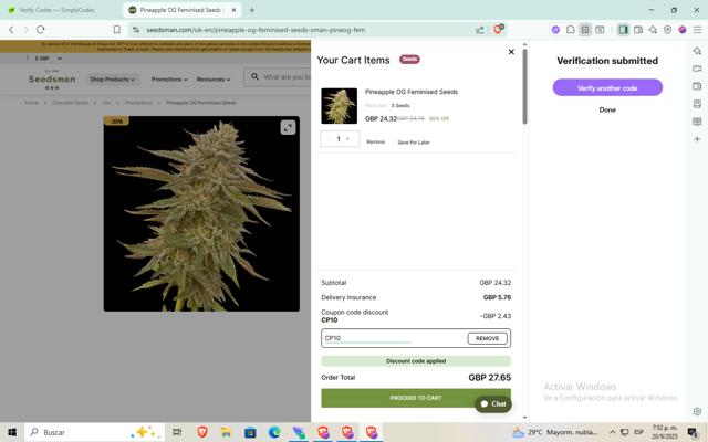 Seedsman checkout page showing Seedsman promo code box | Screenshot taken by SimplyCodes community member on Sep 20, 2025