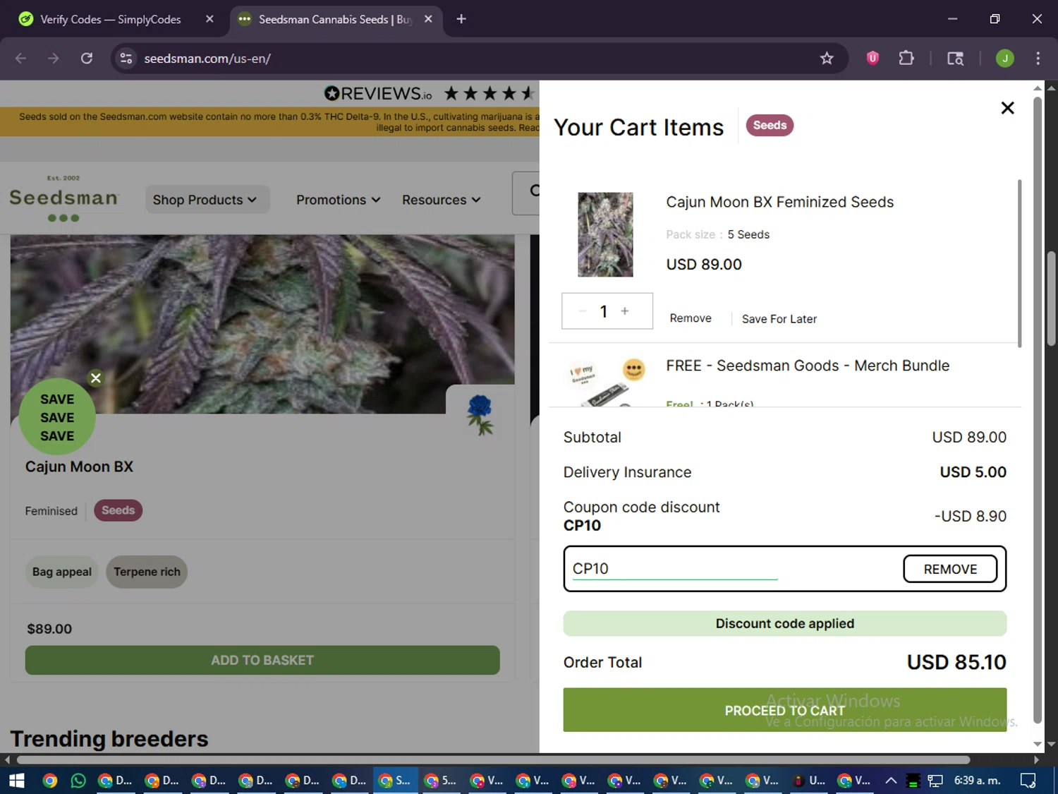 Seedsman checkout page showing Seedsman promo code box | Screenshot taken by SimplyCodes community member on Jan 15, 2026