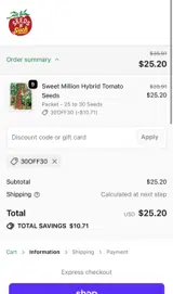 Seeds 'n Such coupon verification screenshot