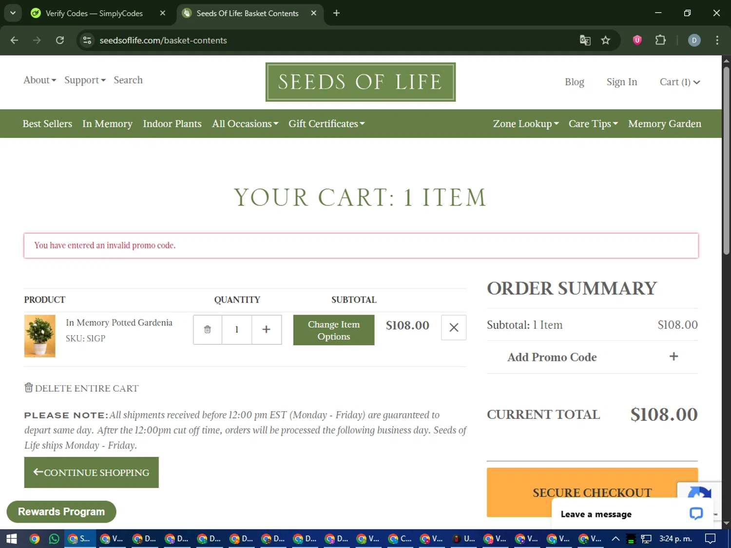Seeds of Life promo code screenshot showing code YUMMY25 applied at Seeds of Life checkout page. Uploaded by SimplyCodes community member CleverCurator2558 on Oct 4, 2025
