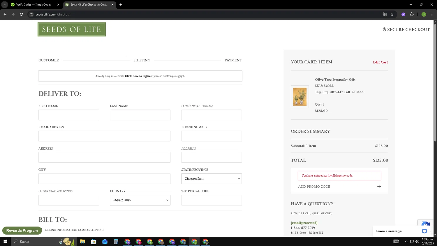 Seeds of Life promo code screenshot showing code treat25 applied at Seeds of Life checkout page. Uploaded by SimplyCodes community member SAIKOO on Nov 5, 2025