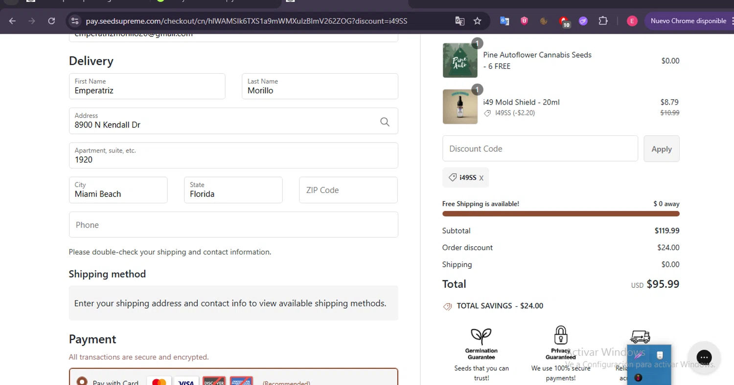 SeedSupreme checkout page showing SeedSupreme discount code box | Screenshot taken by SimplyCodes community member on Jan 11, 2026