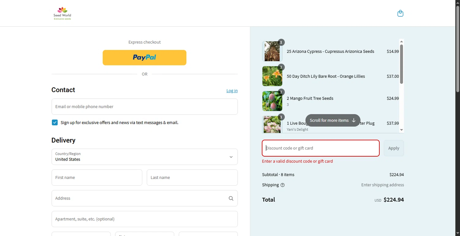 SeedWorld discount code screenshot showing code NINOLONDARIDZE applied at SeedWorld checkout page. Uploaded by SimplyCodes community member CodeTitan6120 on May 24, 2025