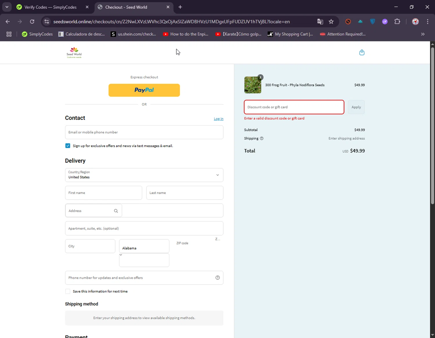 SeedWorld discount code screenshot showing code NICKLARRALDE applied at SeedWorld checkout page. Uploaded by SimplyCodes community member ElIntrepidoVolador on May 24, 2025