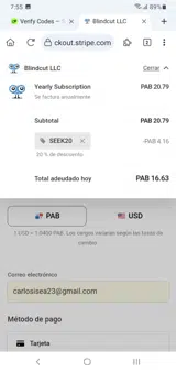 Seek20 coupon verification screenshot