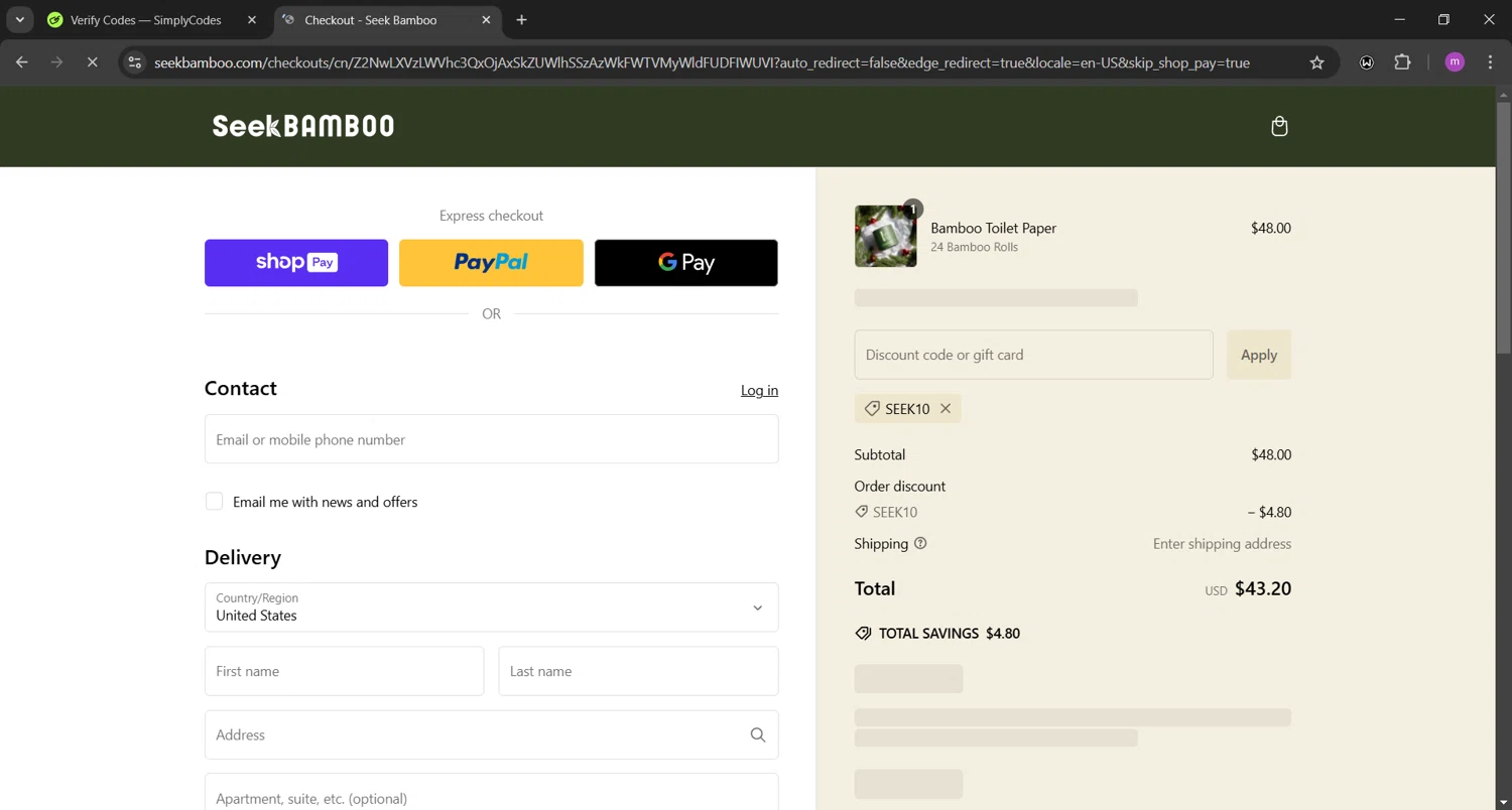 how to use Seek Bamboo coupons