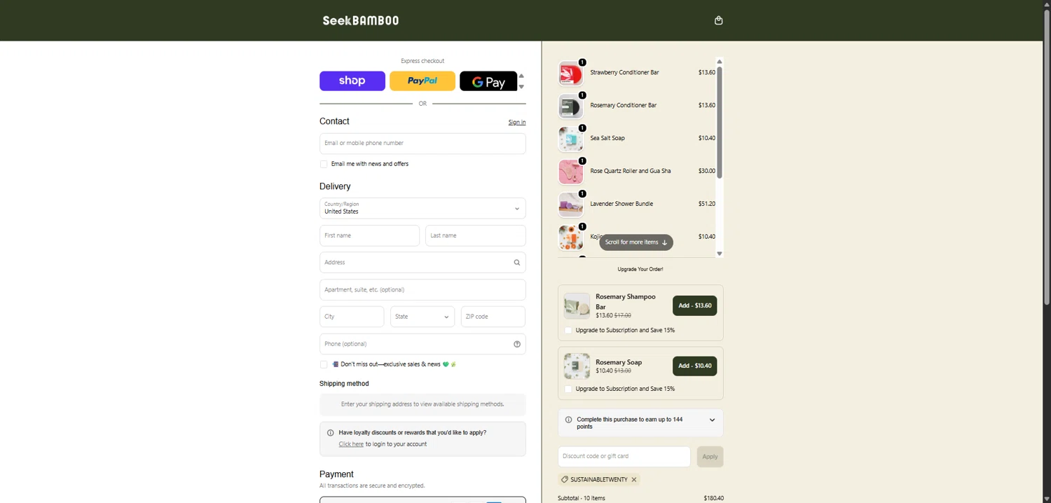 Seek Bamboo checkout page showing Seek Bamboo promo code box | Screenshot taken by SimplyCodes community member on Feb 8, 2026