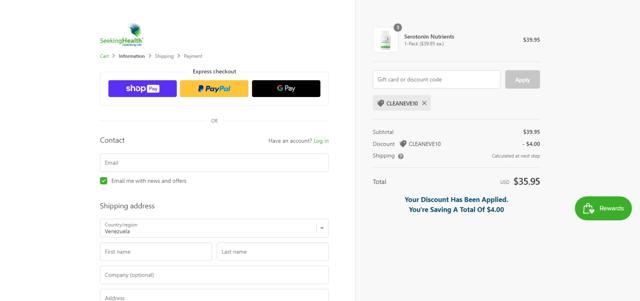 Seeking Health checkout page showing Seeking Health promo code box | Screenshot taken by SimplyCodes community member on Aug 18, 2023