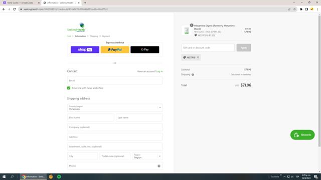 Seeking Health checkout page showing Seeking Health promo code box | Screenshot taken by SimplyCodes community member on Aug 24, 2023
