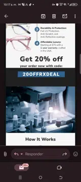 Seek Optics coupon verification screenshot