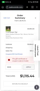 BWB coupon verification screenshot