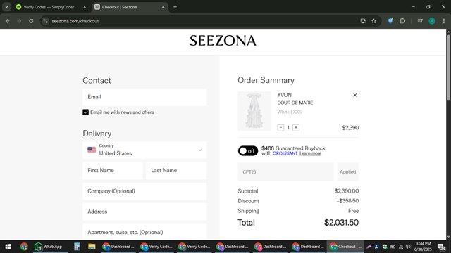 Seezona checkout page showing Seezona promo code box | Screenshot taken by SimplyCodes community member on Jul 1, 2025