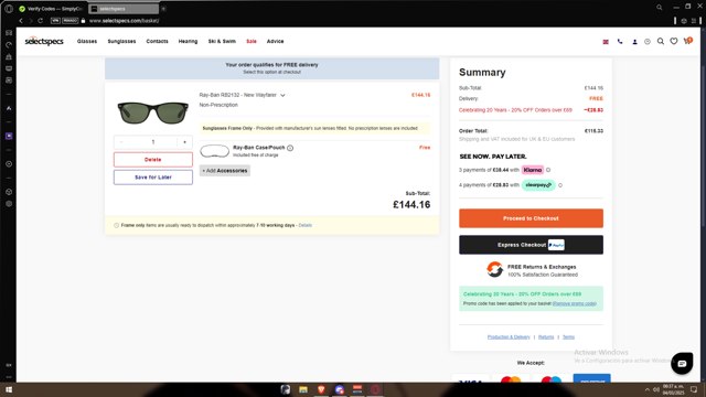 SelectSpecs checkout page showing SelectSpecs promo code box | Screenshot taken by SimplyCodes community member on Mar 4, 2025