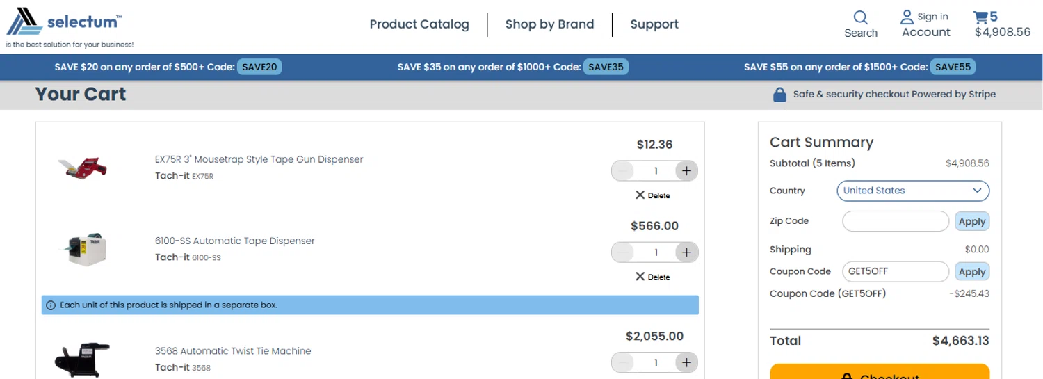 Selectum promo code screenshot showing code GET5OFF applied at Selectum checkout page. Uploaded by SimplyCodes community member FundoKadmiel on Jun 9, 2025