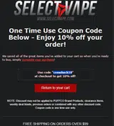 Select Vape coupon verification screenshot
