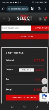 Select Vape coupon verification screenshot