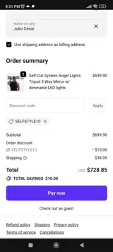 SELFSTYLE10 coupon verification screenshot