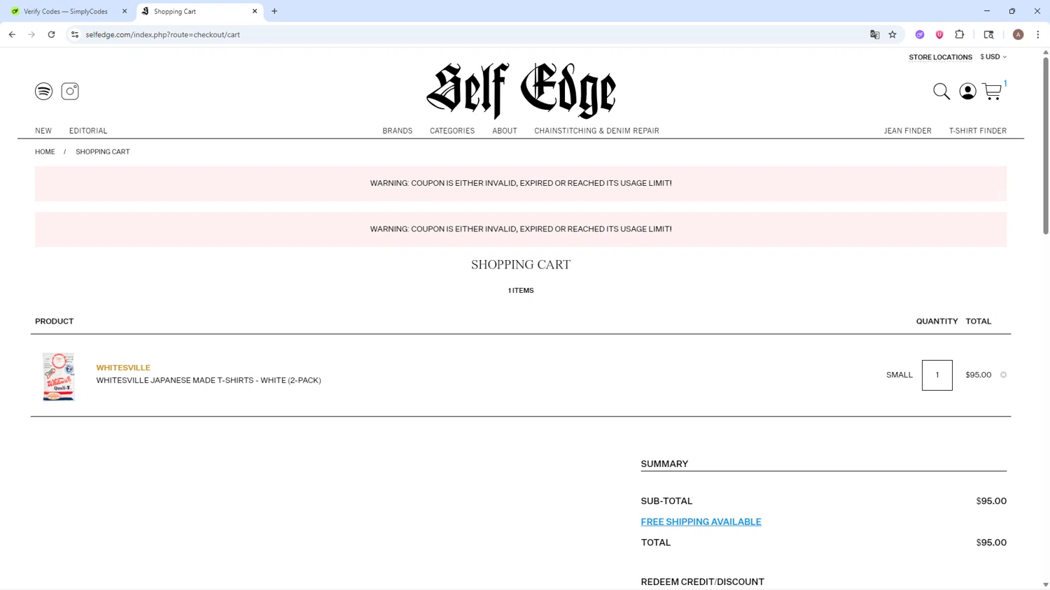 Self Edge discount code screenshot showing code Summer25 applied at Self Edge checkout page. Uploaded by SimplyCodes community member SwiftSage2309 on Aug 25, 2025