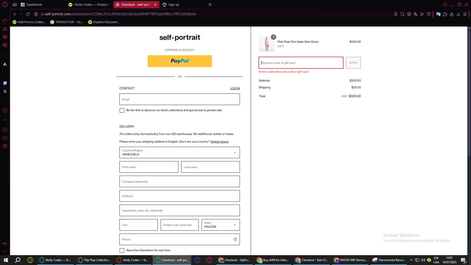 Self-portrait promo code screenshot showing code EXTRA10 applied at Self-portrait checkout page. Uploaded by SimplyCodes community member BANKAI on Jul 14, 2025