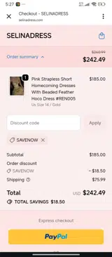 SAVENOW coupon verification screenshot
