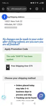 SHIP75 coupon verification screenshot