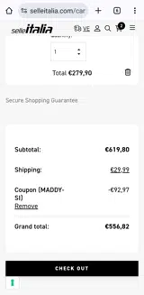 Selle Italia coupon verification screenshot