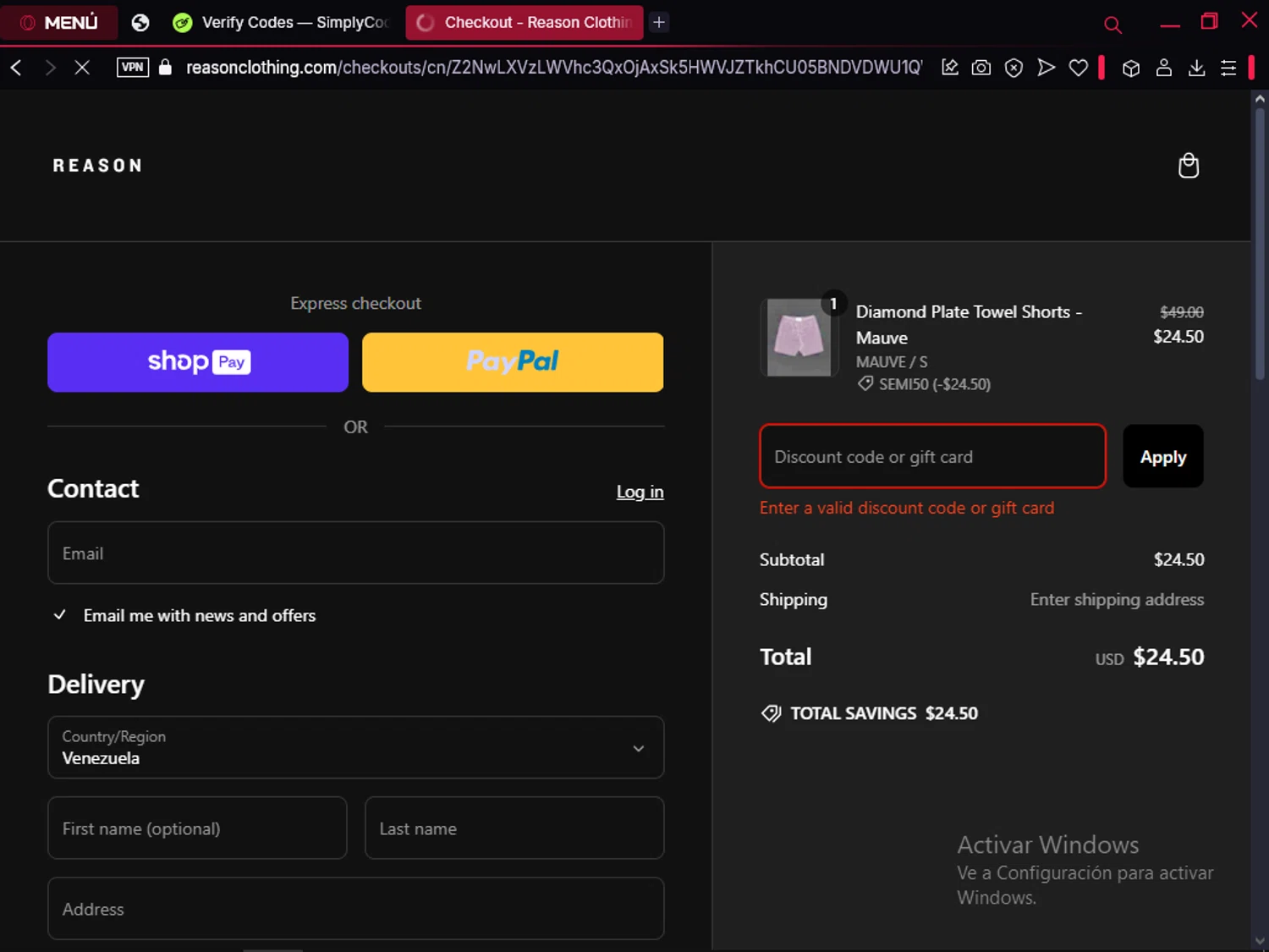 SellOffVacations promo code screenshot showing code SAVE50 applied at SellOffVacations checkout page. Uploaded by SimplyCodes community member FrugalTiger5589 on Mar 4, 2025