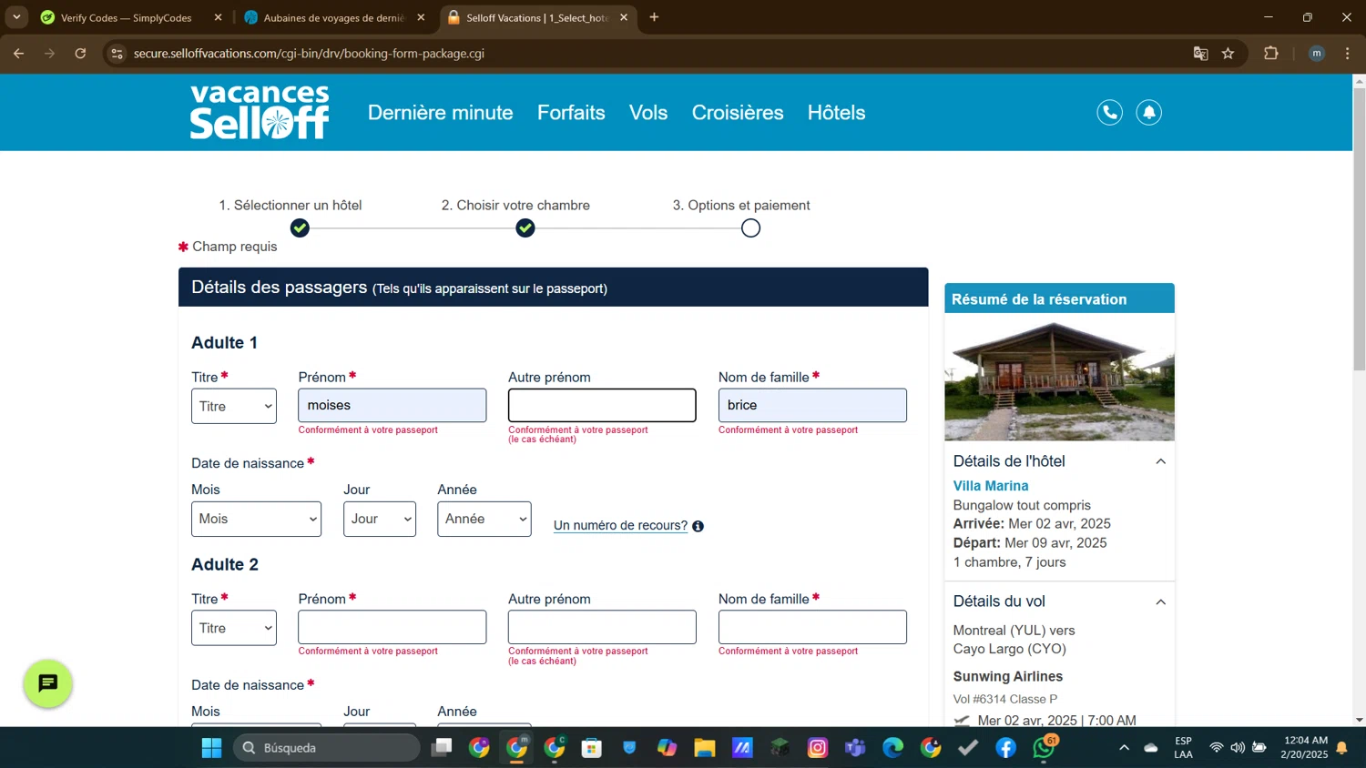 SellOffVacations promo code screenshot showing code RABAIS100 applied at SellOffVacations checkout page. Uploaded by SimplyCodes community member DTBERA2024 on Feb 20, 2025