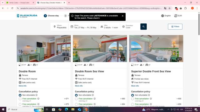 Senator Hotels & Resorts checkout page showing Senator Hotels & Resorts promo code box | Screenshot taken by SimplyCodes community member on Apr 27, 2025
