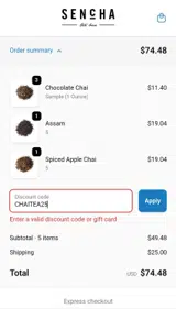 Sencha Tea Bar coupon verification screenshot