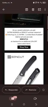 Sencut15 coupon verification screenshot