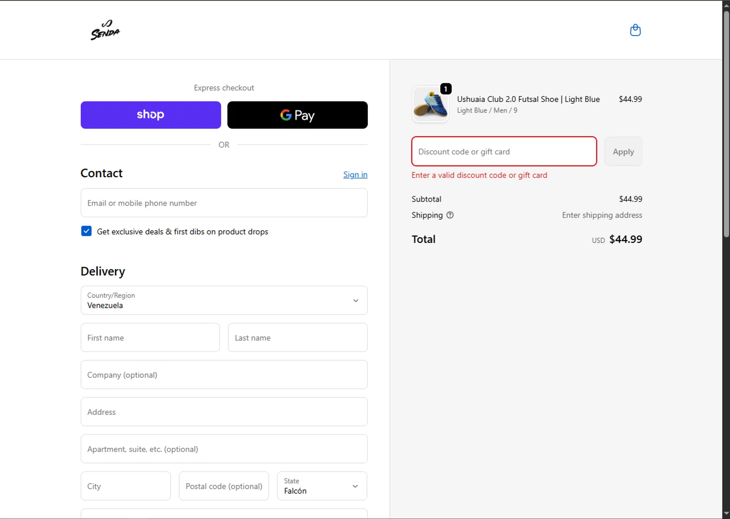 Senda Athletics promo code screenshot showing code YFUTSAL15 applied at Senda Athletics checkout page. Uploaded by SimplyCodes community member SwiftTracker8156 on Nov 25, 2025