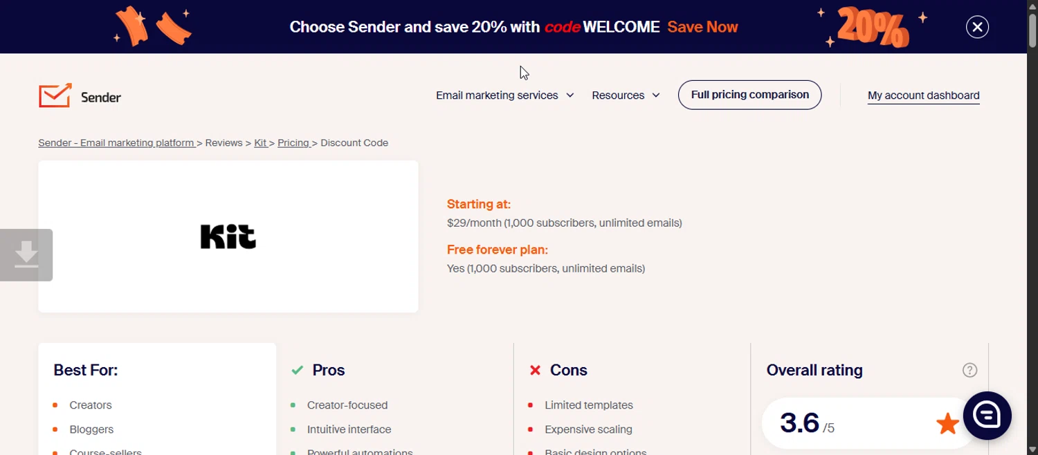 Sender discount code screenshot showing code WELCOME applied at Sender checkout page. Uploaded by SimplyCodes community member 111111 on Oct 31, 2025