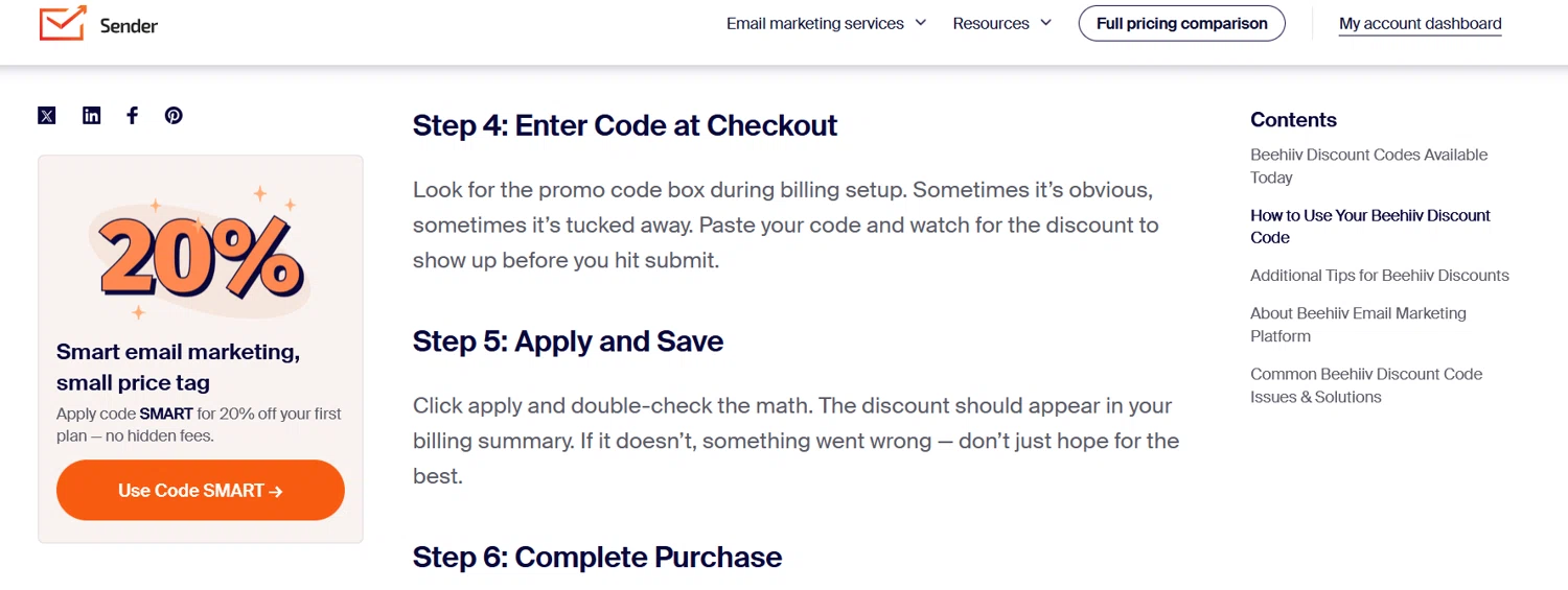 Sender discount code screenshot showing code SMART applied at Sender checkout page. Uploaded by SimplyCodes community member lissandraoctavio on Dec 8, 2025