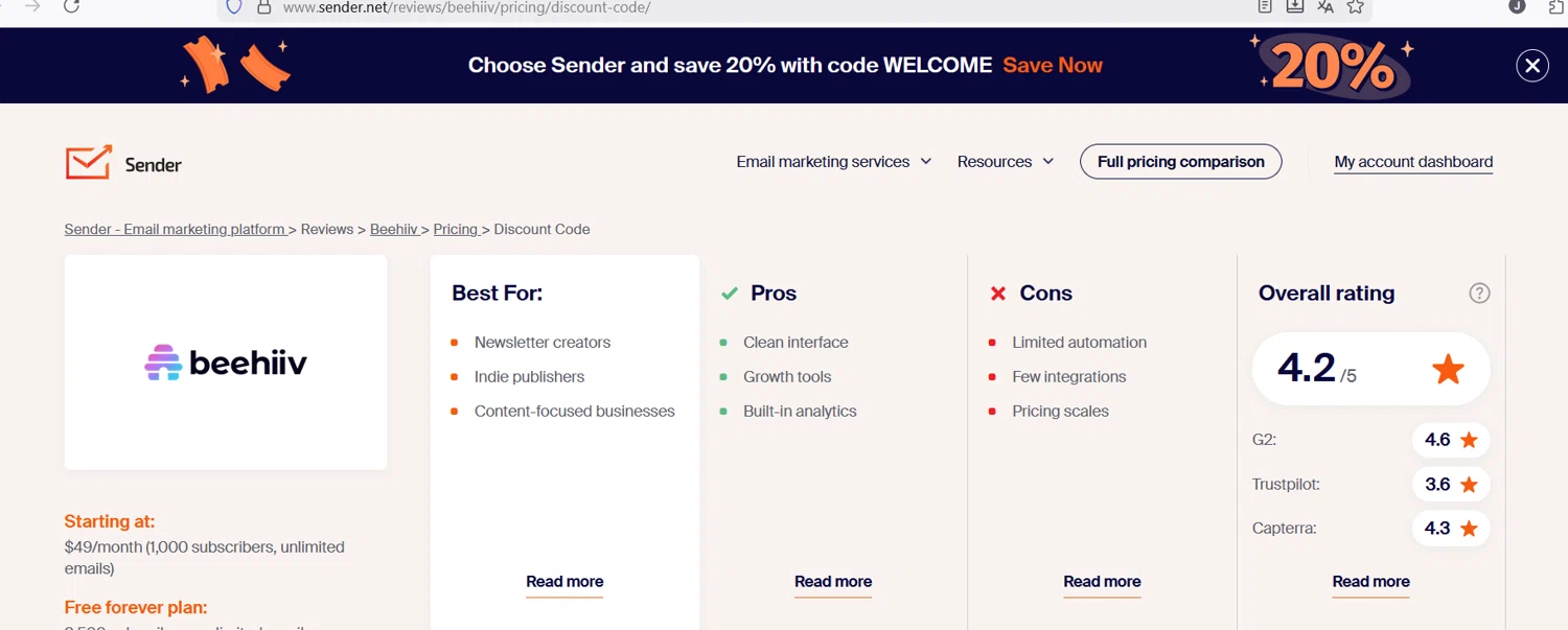Sender discount code screenshot showing code WELCOME applied at Sender checkout page. Uploaded by SimplyCodes community member lissandraoctavio on Dec 6, 2025