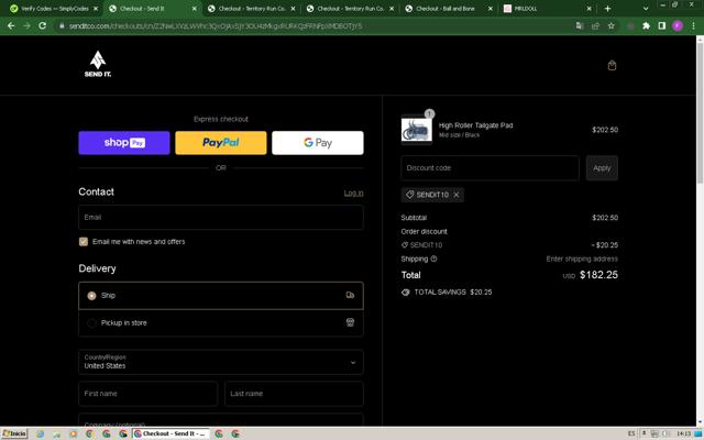 Send It checkout page showing Send It promo code box | Screenshot taken by SimplyCodes community member on Aug 26, 2024