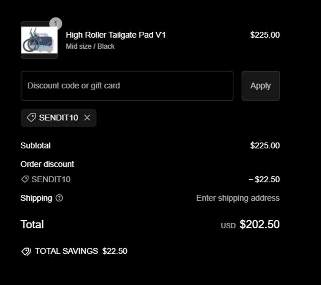 Send It checkout page showing Send It promo code box | Screenshot taken by SimplyCodes community member on Oct 24, 2024