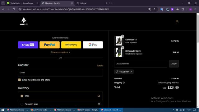 Send It checkout page showing Send It promo code box | Screenshot taken by SimplyCodes community member on Jul 28, 2024