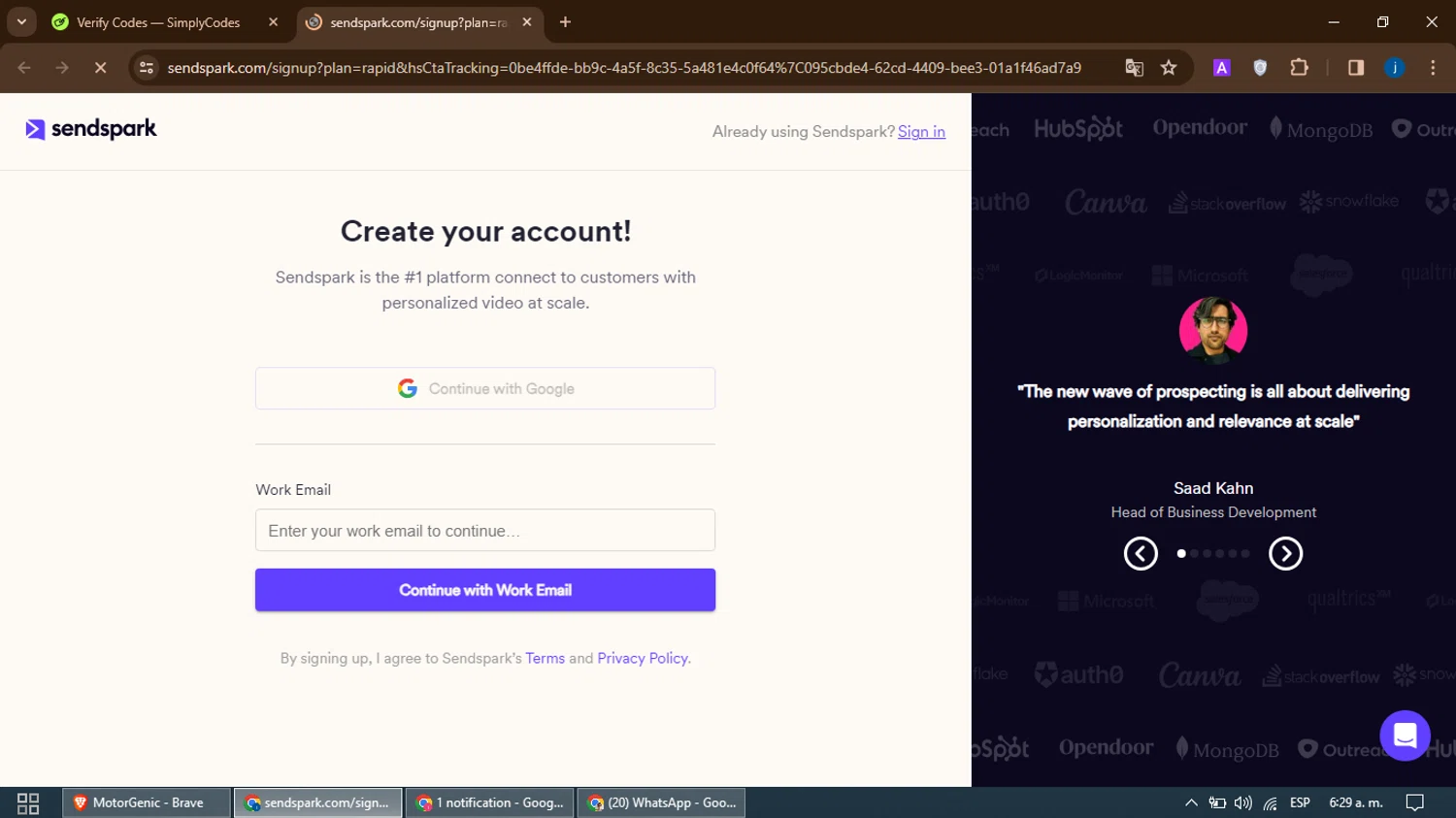 Sendspark checkout page showing Sendspark promo code box | Screenshot taken by SimplyCodes community member on May 10, 2024