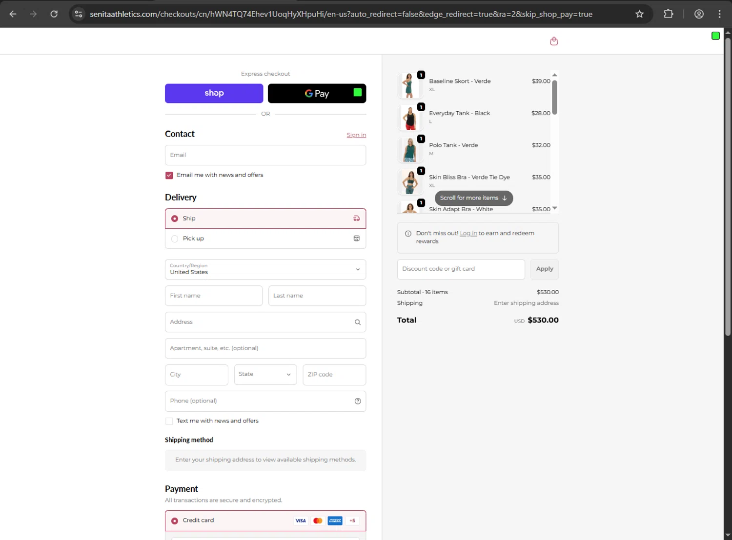 Senita Athletics promo code screenshot showing code EMILY15 applied at Senita Athletics checkout page. Uploaded by SimplyCodes community member jickselyspolanco on Oct 24, 2025