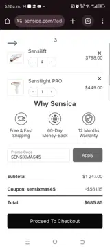 SENSIXMAS45 coupon verification screenshot