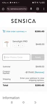 Flash40 coupon verification screenshot