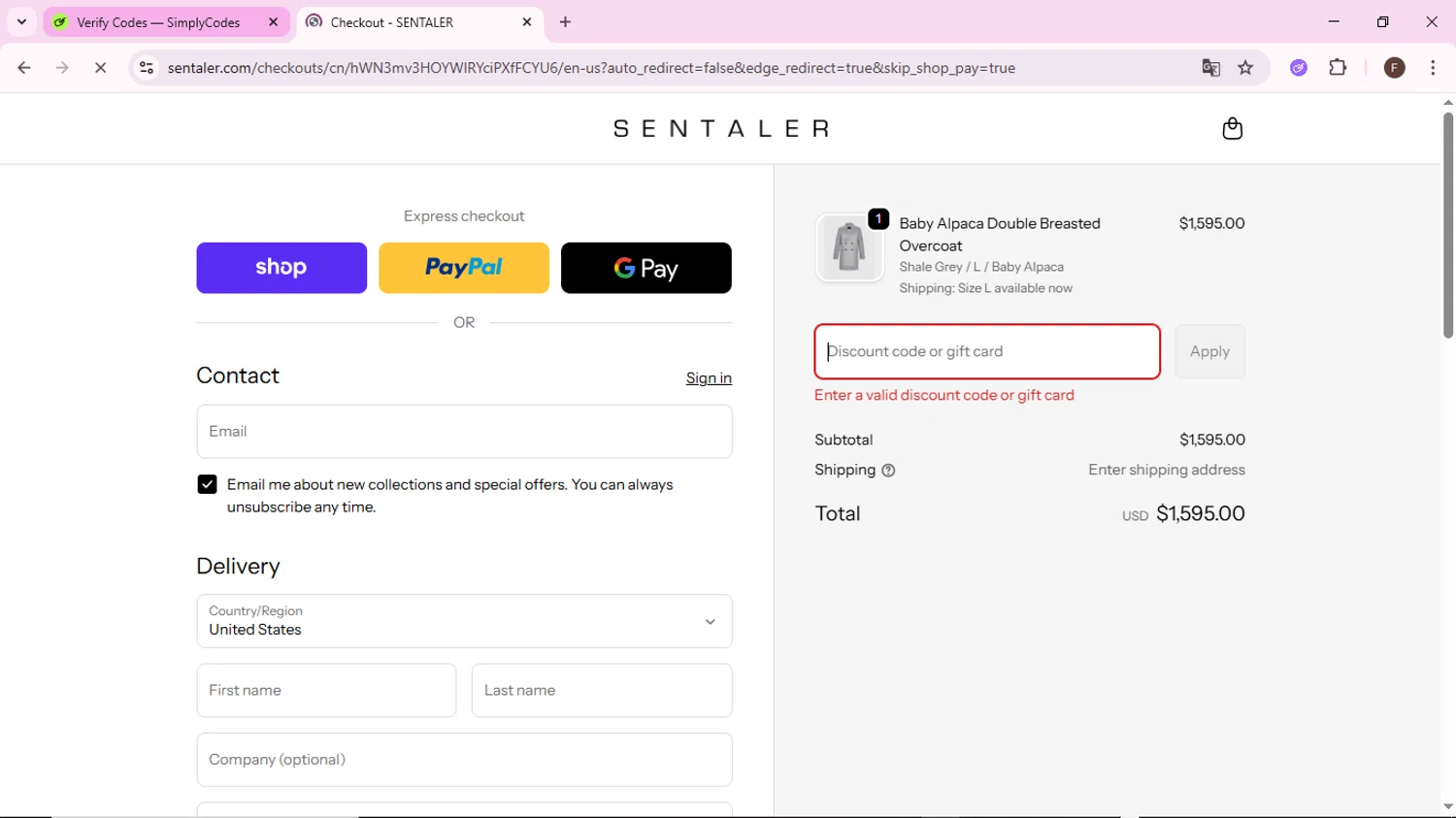 Sentaler promo code screenshot showing code BLUSHPINK25 applied at Sentaler checkout page. Uploaded by SimplyCodes community member BargainShopper1802 on Oct 6, 2025
