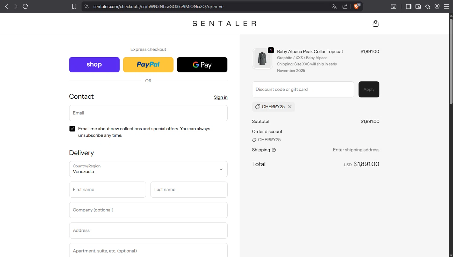 Sentaler promo code screenshot showing code CHERRY25 applied at Sentaler checkout page. Uploaded by SimplyCodes community member crischidy25 on Sep 25, 2025