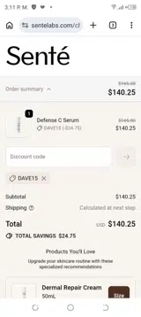 DAVE15 coupon verification screenshot
