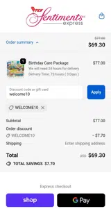 welcome10 coupon verification screenshot